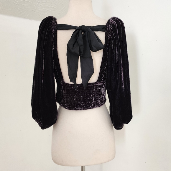 Free People Marie Velvet Open Back Cropped Top - Picture 4 of 11